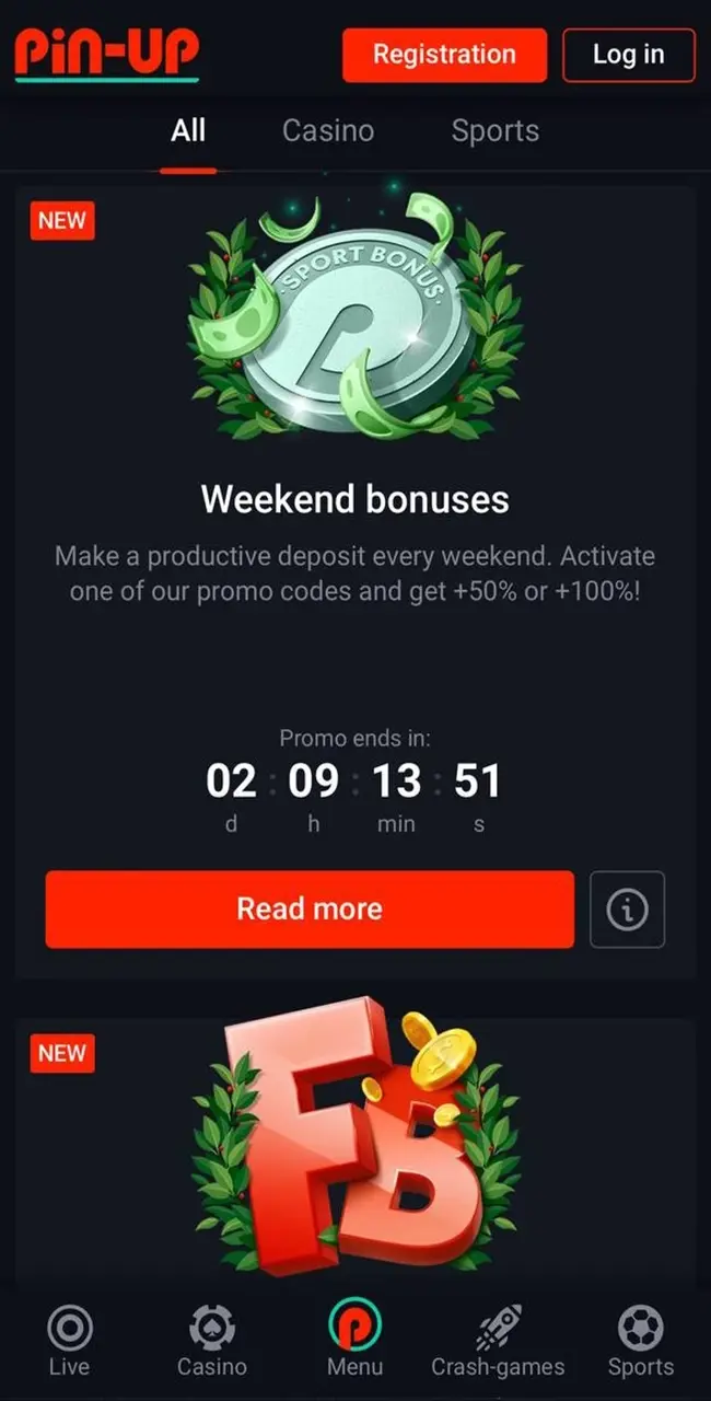 Promotions from Интерфейс приложения Pin Up: простота и удобство