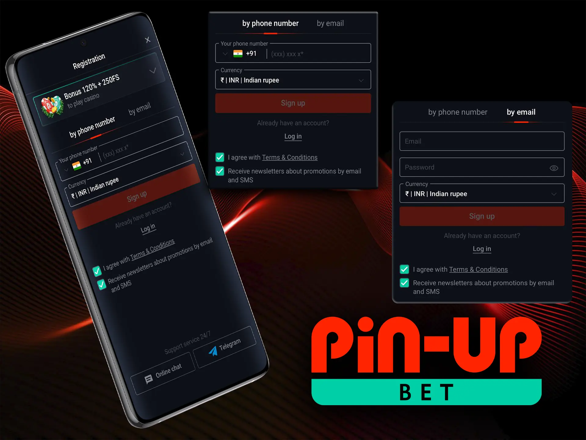 Регистрация в приложении Pin Up